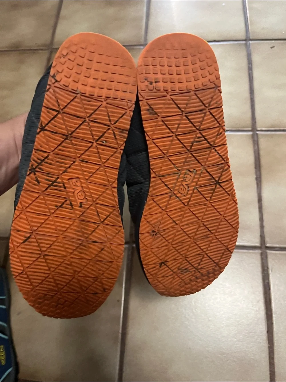Kids Teva Quilted Slip-On outdoor shoes in charcoal with Orange Pull Tabs
